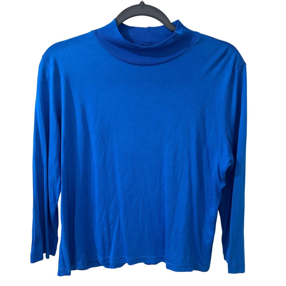 WinterSilks Medium Blue Mock Turtleneck LS Top Size Large Basic Capsule L